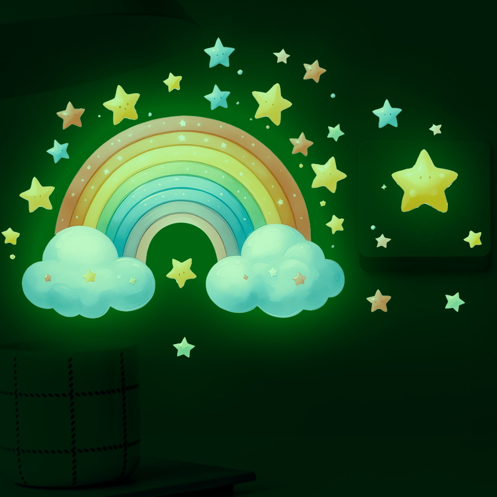 Baby Nursery Diy - Adesivos de parede luminosos de arco-íris,