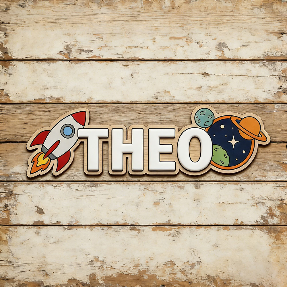 Baby Nursery In - Placa de Nome Personalizada Foguete Espacial