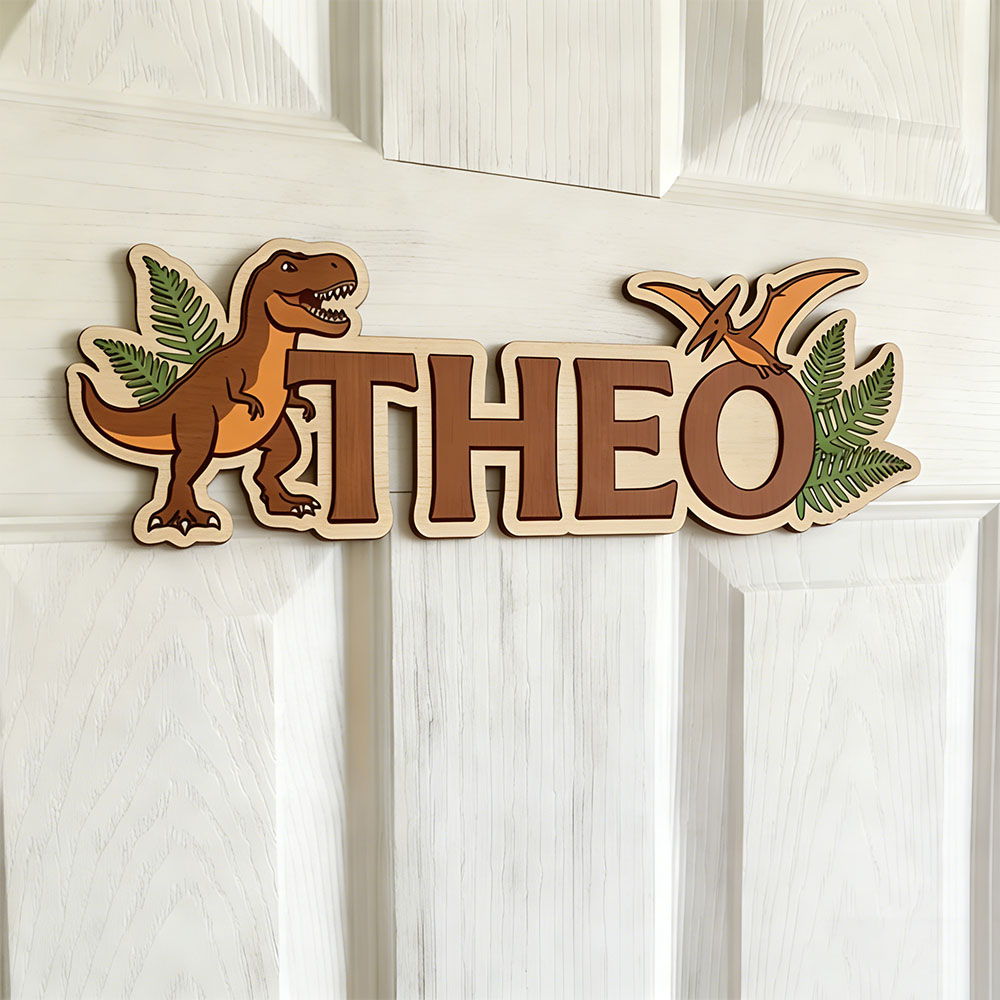 Baby Nursery In - Placa de Nome Personalizada de Dinossauro