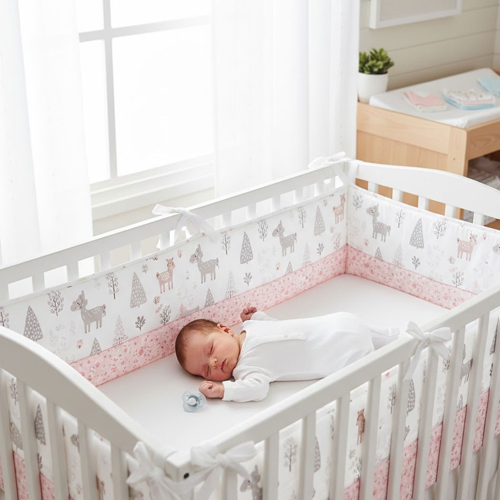 Baby Nursery Glider - Protetor de Berço de Algodão Rosa,