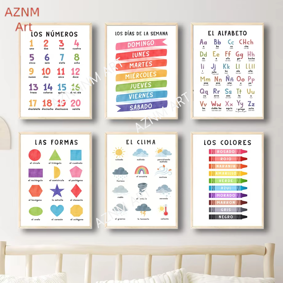 Baby Nursery In Spanish - 1pc educacional alfabeto espanhol número tempo